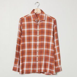 Vtg 70s Rust Plaid Button Down L